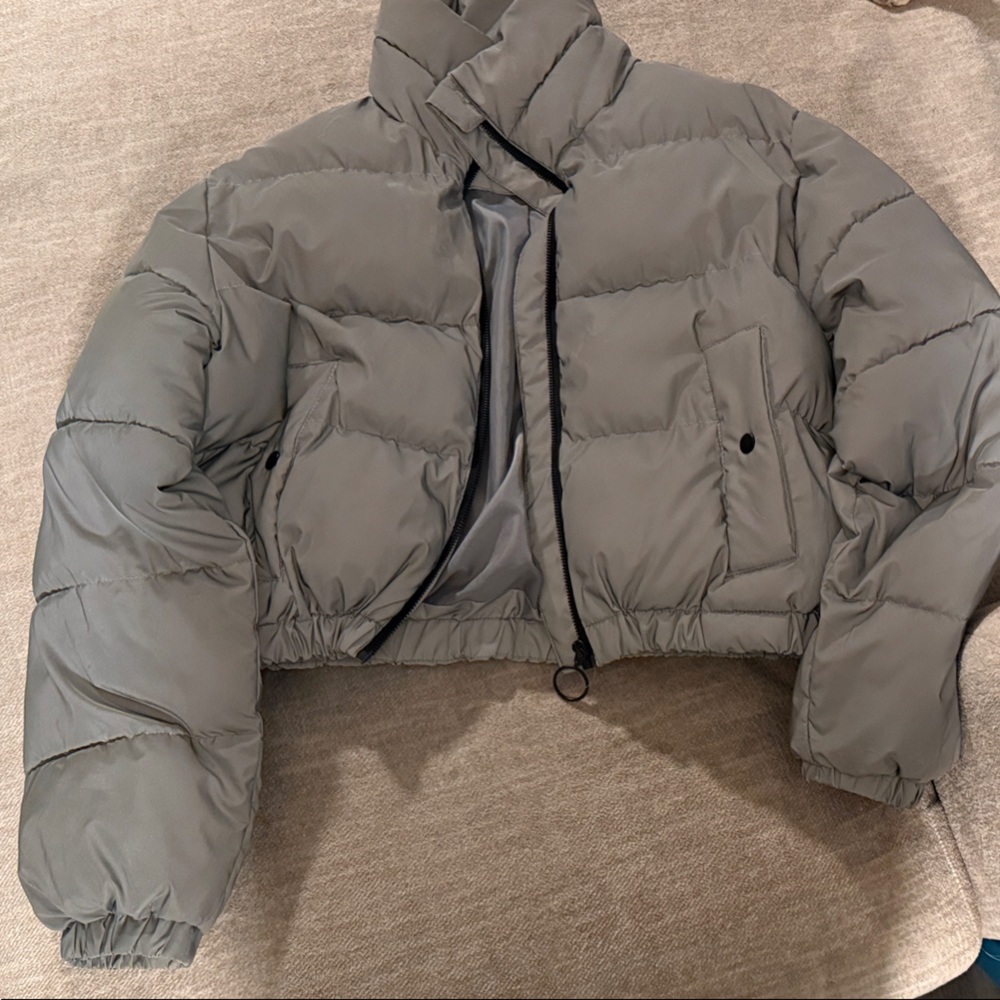 Garage Gray Cropped Puffer Jacket
